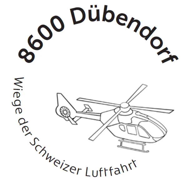 Werbestempel, wie er an die Post Dübendorf übergeben wird, noch ohne Datum. Poststempel mit Aviatik-Motiv